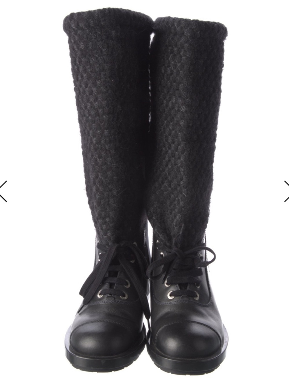 $1450 CHANEL Black Knit Shaft Lace-Up Mid-Calf Boots size 36.5 - US 6-6.5 EUC - Picture 5 of 15